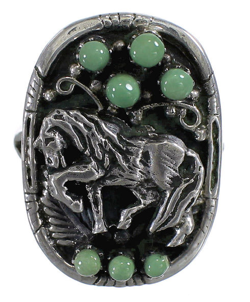 Southwest Turquoise Genuine Sterling Silver Horse Ring Size 7-1/2 YX84594